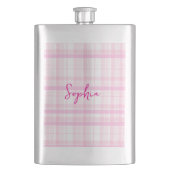 Personalized Pink Plaid Classic Flask with Name  フラスク (正面)
