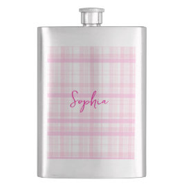 Personalized Pink Plaid Classic Flask with Name  フラスク
