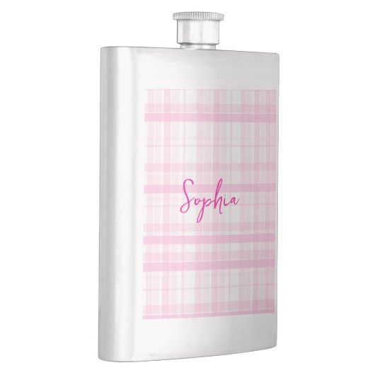 Personalized Pink Plaid Classic Flask with Name  フラスク (右)
