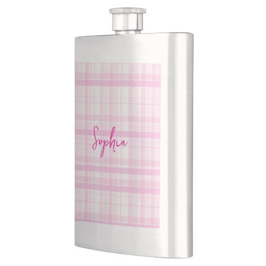 Personalized Pink Plaid Classic Flask with Name  フラスク (左)