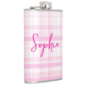 Personalized Pink Plaid Flask  with Name  フラスク (右)