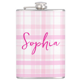 Personalized Pink Plaid Flask  with Name  フラスク