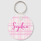 Personalized Pink Plaid keychain  with Name  キーホルダー (正面)