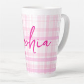 Personalized Pink Plaid Latte Mug with Name カフェラテマグ (右アングル)