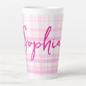 Personalized Pink Plaid Latte Mug with Name  カフェラテマグ (正面)