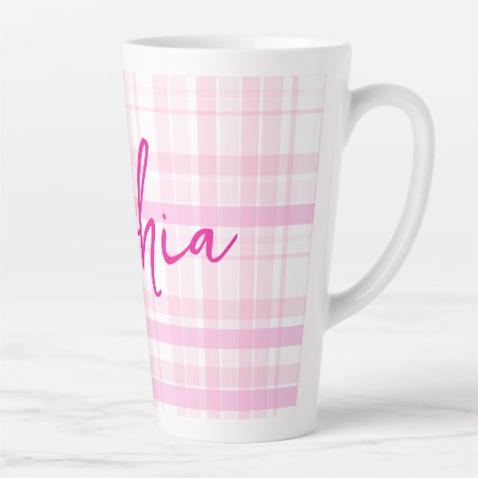 Personalized Pink Plaid Latte Mug with Name  カフェラテマグ (右)