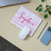 Personalized Pink Plaid Mouse Pad with Name  マウスパッド