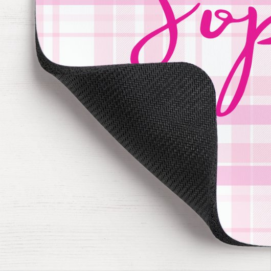 Personalized Pink Plaid Mouse Pad with Name  マウスパッド (コーナー)