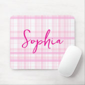 Personalized Pink Plaid Mouse Pad with Name マウスパッド (マウス)