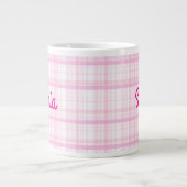 Personalized Pink Plaid Name Mug ジャンボコーヒーマグカップ (正面)