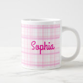 Personalized Pink Plaid Name Mug ジャンボコーヒーマグカップ (右)