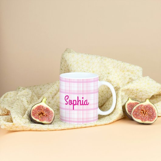 Personalized Pink Plaid Name Mug ジャンボコーヒーマグカップ