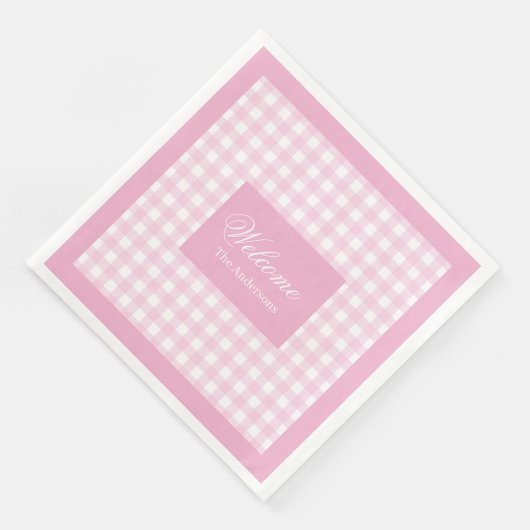 Personalized Pink Plaid Napkins Chic Table Accent (コーナー)