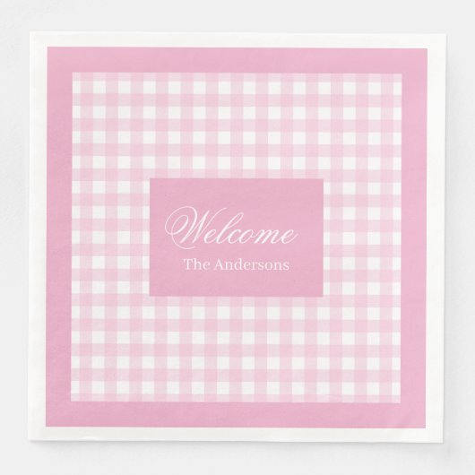 Personalized Pink Plaid Napkins Chic Table Accent (正面)