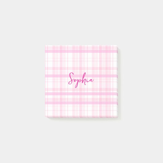 Personalized Pink Plaid Notes with Name  ポストイット (正面)
