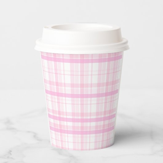 Personalized Pink Plaid Paper Cups with Name 紙コップ (裏面)