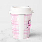 Personalized Pink Plaid Paper Cups with Name  紙コップ (右)