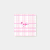 Personalized Pink Plaid Post-It Notes with Name  ポストイット (正面)