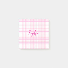 Personalized Pink Plaid Post-It Notes with Name  ポストイット