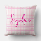 Personalized Pink Plaid throw pillow with Name  クッション (正面)