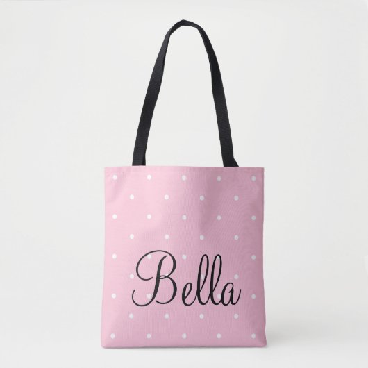  Personalized Pink Polka Dot Tote Bag トートバッグ (正面)