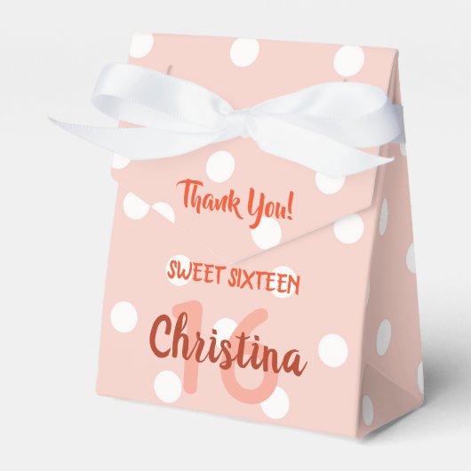 Personalized Pink Polka Dots Sweet 16 フェイバーボックス (正面サイド)
