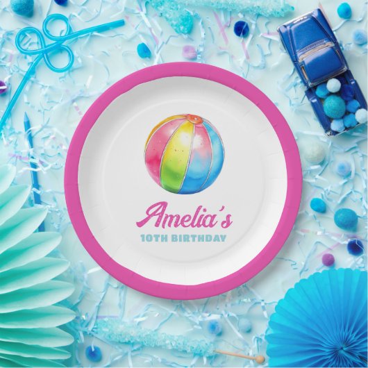 Personalized Pink Pool Party ペーパープレート (パーティー)