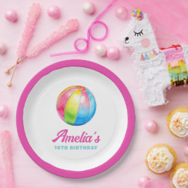 Personalized Pink Pool Party ペーパープレート