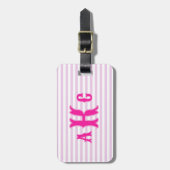 Personalized Pink Preppy Monogram Striped Girly ラゲッジタグ (正面縦)