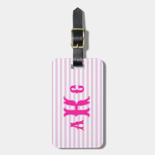 Personalized Pink Preppy Monogram Striped Girly ラゲッジタグ (正面縦)