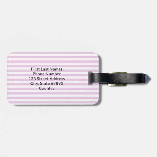 Personalized Pink Preppy Monogram Striped Girly ラゲッジタグ (裏面横)