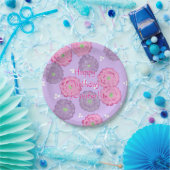 Personalized Pink Purple Flowers Birthday Plates ペーパープレート (パーティー)