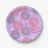 Personalized Pink Purple Flowers Birthday Plates ペーパープレート (正面)