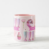 Personalized Pink Retro Milkshake Cute Coquette ツートーンマグカップ (中央)