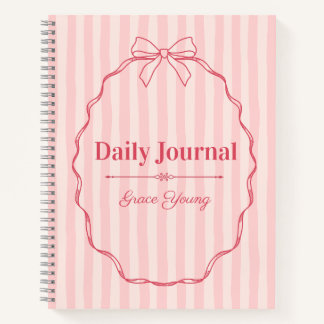 Personalized Pink Ribbon Name Custom Elegant ノートブック
