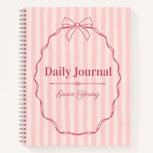 Personalized Pink Ribbon Name Custom Elegant ノートブック (正面)