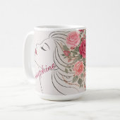 Personalized Pink Rose Floral Hair Woman Elegant  コーヒーマグカップ (正面左)