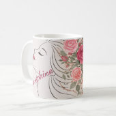Personalized Pink Rose Floral Hair Woman Elegant  コーヒーマグカップ (正面左)