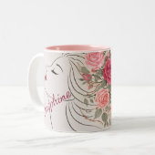 Personalized Pink Rose Floral Hair Woman Elegant  ツートーンマグカップ (正面左)