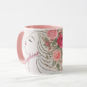 Personalized Pink Rose Floral Hair Woman Elegant  マグカップ (正面左)
