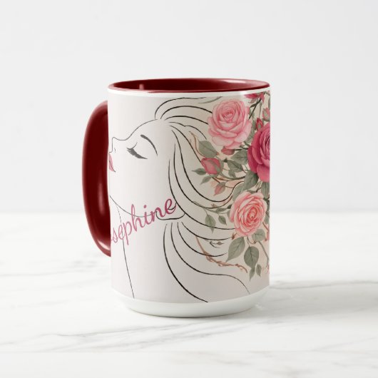 Personalized Pink Rose Floral Hair Woman Elegant  マグカップ (正面左)