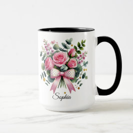 Personalized Pink Rose Name Mug Elegant Gift マグカップ