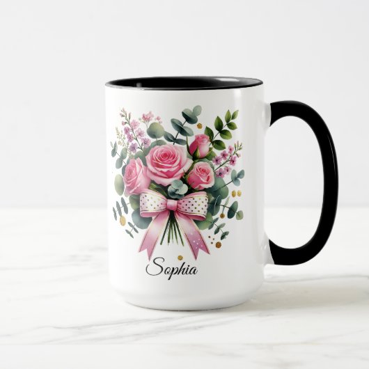 Personalized Pink Rose Name Mug Elegant Gift マグカップ (右)