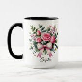 Personalized Pink Rose Name Mug Elegant Gift マグカップ (左)