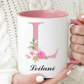 Personalized Pink Roses Monogram Mug Gift for Her マグカップ