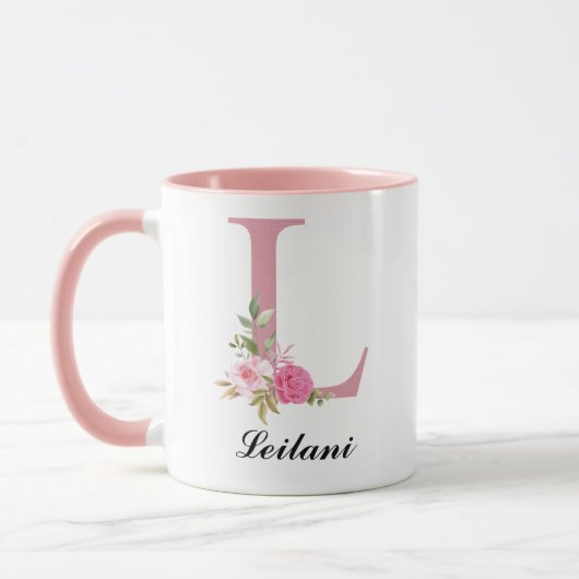 Personalized Pink Roses Monogram Mug Gift for Her マグカップ (左)