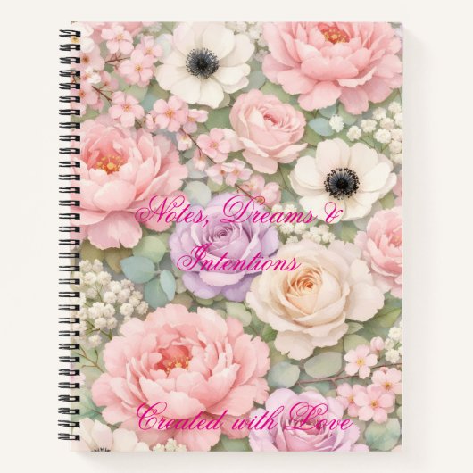 Personalized Pink Roses Spiral Notebook Women's ノートブック (正面)