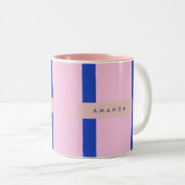 Personalized Pink & Royal Blue Stripe Design ツートーンマグカップ (正面右)