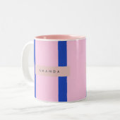 Personalized Pink & Royal Blue Stripe Design ツートーンマグカップ (正面左)