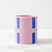 Personalized Pink & Royal Blue Stripe Design ツートーンマグカップ (中央)